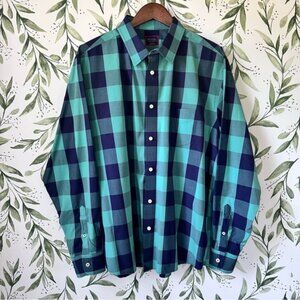 Untuckit Cotton Button Down Shirt. XXL. Navy/Green.